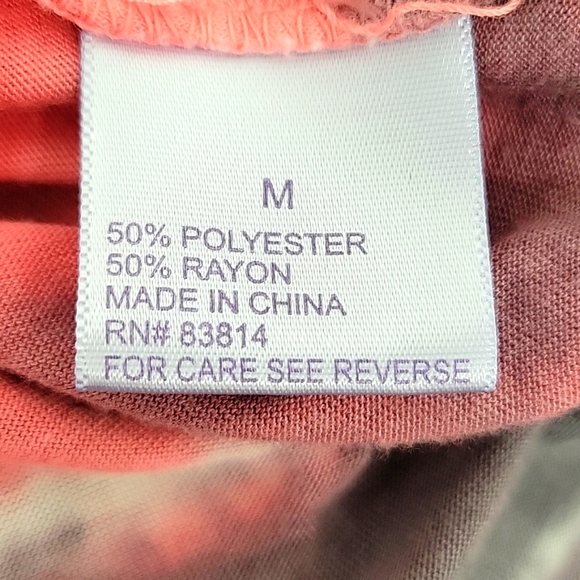 Fuda Tie Dye Tank Top with Slits at Shoulders Pink Gray White V-Neck Size M - Picture 8 of 9